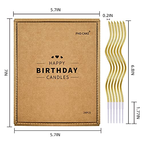 PHD CAKE 24-Count Gold Spiral Long Thin Metallic Birthday Candles, Cake Candles, Birthday Parties, Wedding Decorations, Party Candles - color: Gold