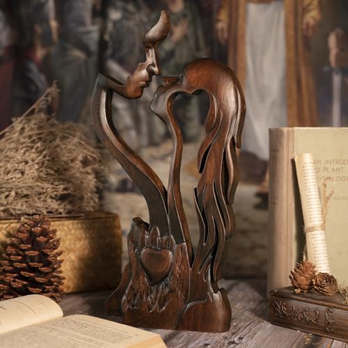 BGCOPPER Wooden Kissing Couple Ornament, Abstract Couple Portrait Sculpture Romantic Love Statue Decor Gift for Women Anniversary Valentine Wedding - 14 Inch - color: Retro, size: 14 Inch