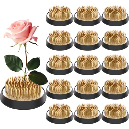 Sliner 16 Pieces Floral Frogs Round Flower Holder Japanese Ikebana Vase Kenzan Flower Flower Arranger Flower Fixed Tools Pin for Flower Arrangement Home DIY Craft(Gold,2.76 Inch) - color: Gold, size: 2.76 Inch
