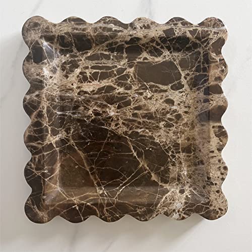 Vintage Natural Marble Tray Small Ornaments Scalloped Tray Handmade Storage Dish for Counter, Vanity, Dresser, Nightstand and Desk (Coffee Net) - color: Coffee Net