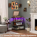 Armocity 4-Tier AV Media Stand with Power Strips, Stereo Stand with LED Lights, Audio Tower Rack with Adjustable Shelves, Small Entertainment Center, 30'', Rustic Brown - color: Rustic Brown, size: 30" (H)