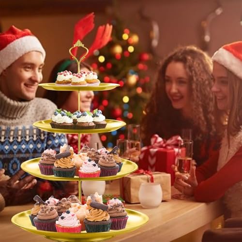 4 Tier Stainless Steel Cupcake Stand, Gold Metal Serving Tray Cake Holder Cake Display Stand for Holiday Dessert Table Decorations Birthday Party Wedding - size: 4 Tier