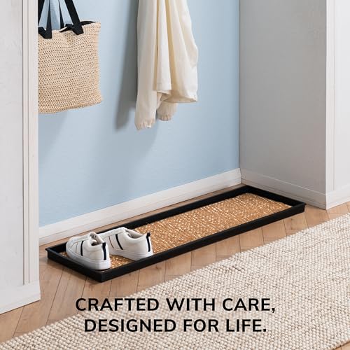Anji Mountain Heavy Duty Waterproof Rubber Shoe Storage Mat Organizer/Boot Storage Tray Multi Use For Entryway with Coir, Tan and Khaki Insert , Fits 4 Pair (46.5" Wide) - color: Tan and Khaki, size: 46" x 14" x 1.5"