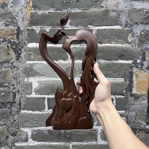 BGCOPPER Wooden Kissing Couple Ornament, Abstract Couple Portrait Sculpture Romantic Love Statue Decor Gift for Women Anniversary Valentine Wedding - 14 Inch - color: Retro, size: 14 Inch