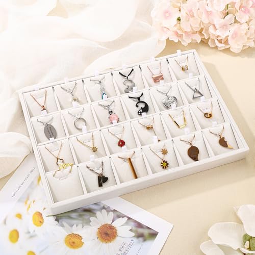Mornajina 24 Grids Stackable Jewelry Tray Organizer with Removable Dividers, Velvet Jewelry Display Tray for Earrings Necklaces Bracelet Rings Display Showcase - Beige - color: Beige