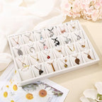 Mornajina 24 Grids Stackable Jewelry Tray Organizer with Removable Dividers, Velvet Jewelry Display Tray for Earrings Necklaces Bracelet Rings Display Showcase - Beige - color: Beige