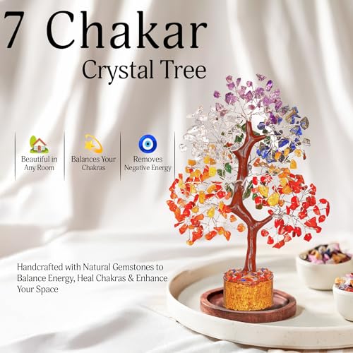 YATSKIA 7 Chakra Crystal Tree of Life, Gemstones and Crystals, Crystals Home Office Decor, Birthday Gifts for Women - color: Seven Chakra (Silver Wire)