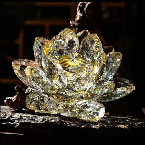 Crystal Figurine Flower Decor Glass Ornaments Transparent Crystal Figurine for Home,Office,Gift Decoration(Yellow) - color: Yellow