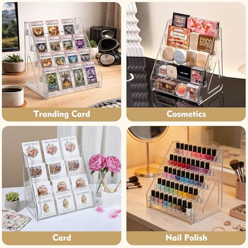 Acrylic Bookmark Display Stand, Portable Sticker Holder for Vendor Events Retail, 4 Tier Clear Display Shelf Rack for Greeting Card, Postcards, Brochures