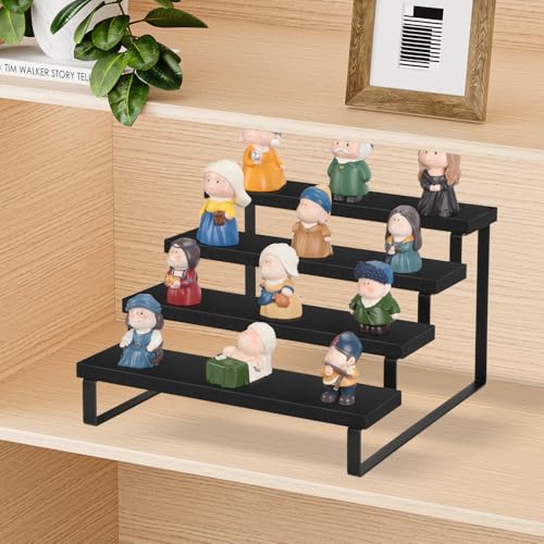 YINMIT Wooden Display Riser Stand, Tiered Perfume and Cologne Organizer Stand, 4 Tier Spice Rack Organizer, Rustic Display Shelf for Candles (4 Tier,Black) - color: 4 Tier,Black