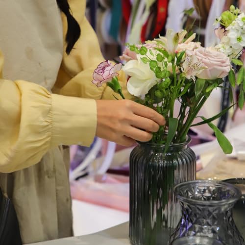 OFFIDIX Glass Vase,7.3 * 4.3in Vertical Line Geometric Faceted Design Flower Vase - color: Gray