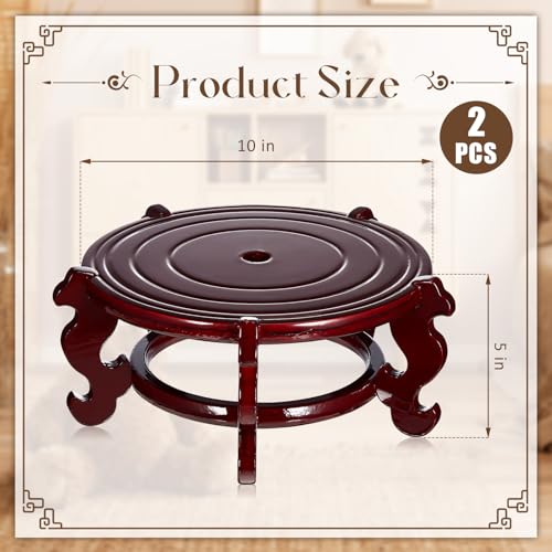 Geetery 2 Pcs 4 to 12 in Wooden Plant Stands Indoor Chinese Oriental Plant Stand for Vase Fishbowl Flower Pot Lamp Redwood Base Vintage Display Rack Decor(10 Inch) - size: 10 Inch
