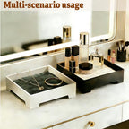 7-Inch Square Decorative Tray, Multi-Purpose Organizer for Keys, Cosmetics, Jewelry, Snacks, Modern Minimalist Style (Black + White mat)