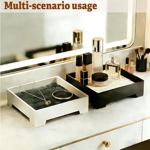7-Inch Square Decorative Tray, Multi-Purpose Organizer for Keys, Cosmetics, Jewelry, Snacks, Modern Minimalist Style (Black + White mat)