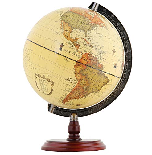 ANNOVA Antique Globe 10" / 25 cm Diameter with A Wood Base, Vintage Decorative Political Desktop World - Rotating Full Earth Geography Educational - Kids, Adults, School, Home, Office (Dia 10-inch) - color: Brown 10 inch