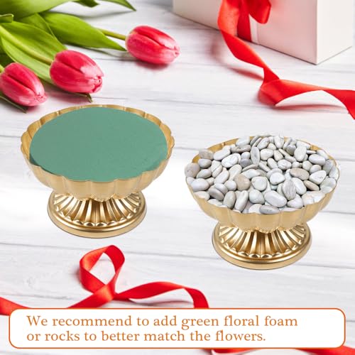 Vindar Gold Compote Bowl Vase for Centerpieces, Set of 2 Elegant Pedestal Vase for Wedding, Dining & Home Decor, Sturdy Metal Flower Arrangement Vase for Indoor Dry Displays(Gold, 7 inch) - color: Gold, size: 7 inch