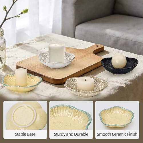 Koythin Ceramic Candlestick Holder for Pillar Candles, Floral Shape Candle Stand & Dish Bowl for Candlesticks, Incense, Decorative Ceramic Plate Tray for Table Centerpiece and Home Decor (Yellow) - color: Yellow
