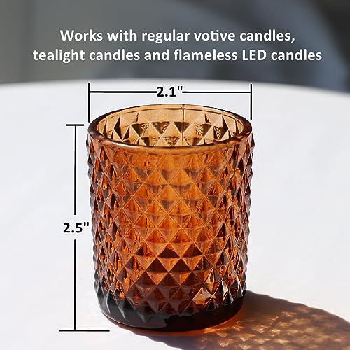 Woho 24pcs Amber Candle Holders for Votive Candles/Tealight Candles, Brown Votive Candle Holder for Boho Home Decor, Glass Tea Lights Candle Holder for Wedding Party Christmas - color: Brown