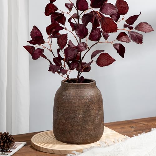 Briful Ceramic Flowers Vase Home Decor, Kitchen Dining Farmhouse Table Vases, Rustic Vintage Living Room Bathroom Bedroom Decorations for Office Coffee Desk Fireplace Shelf Mantel (8.3” Tall, Brown) - color: Brown, size: 8.3 Inch
