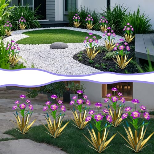 Homight Metal Agave Plant Outdoor Decoration Outdoor Garden Decoration Daffodils Flowers Mexican Yard Art Daffodils Flowers Decorative Garden Gift (3 Big Purple Daffodil) - color: 3 Big Purple Daffodil