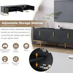 ON-TREND Modern TV Stand with Metal Legs and Gold Handles for TVs Up to 80'', Media Console Table with Cabinets and Adjustable Shelves, Luxury TV Cabinet with Geometric Lines for Living Room, Black - color: Black+gold1