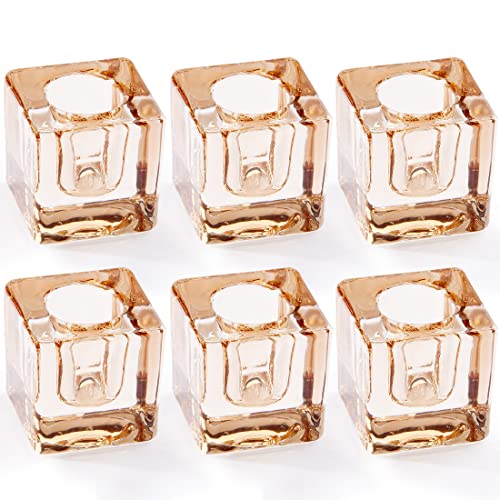 6PCS Amber Square Glass Taper Candle Holders for Table Centerpiece. Decorative Crystal Candle Stick Holder Sets. Candle Stand for Wedding, Dinning, Party. - color: Amber 6pcs