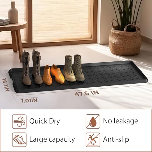 Extra Large Heavy Duty Boot Natural Rubber Shoe Mat for Entryway with Shoes Brush Large Boot Mat Multi-Purpose for Indoor or Outdoor, 16.1x 47.6 Inches - size: 47.6 inch (L) x 16.1 inch (W) x 1.01 inch (H)