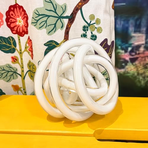 Glass Knot Teal Decor Ball - 5 Inch Hand Blown Infinity Sculpture Orbit Home Decor Table Decoration Interio Art - color: White, size: 5-Inch Diameter