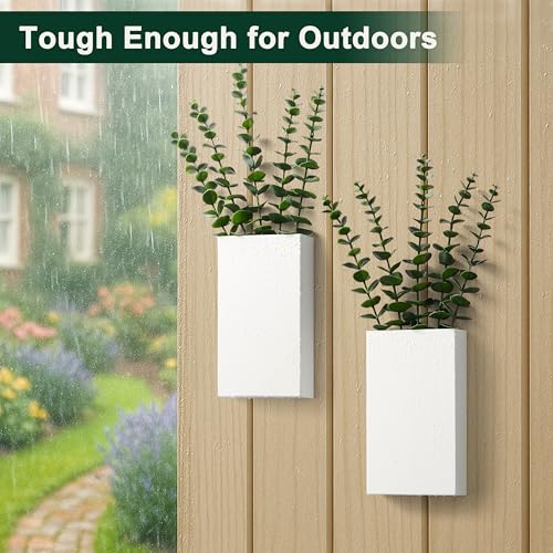 2 Pack Metal Wall Planter Vases Decor with Artificial Eucalyptus, Modern Farmhouse Rustic Hanging Pocket Planters for Indoor Greenery and Flowers, Living Room Bedroom Kitchen Decoration, White - color: White