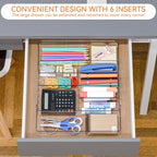 Yieach Expandable Desk Drawer Organizer Tray,1.8 Inch High Junk Drawer Organizer for Kitchen,Clear Shallow Office Drawer Organizers With 10 Compartments for Pencil,Pen,Office Supplies and Accessories - size: M-9.3 to 15.6x12.6x1.8 In