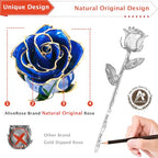 AliveRose Dipped 24k Gold Rose, 24K Gold Rose Made from Real Rose - Unique Design 24K Dipped Rose for Anniversary Valentines Mothers Day Birthday Gifts (Blue Original Rose with Crystal Vase) - color: 2. Blue Original Rose With Crystal Vase