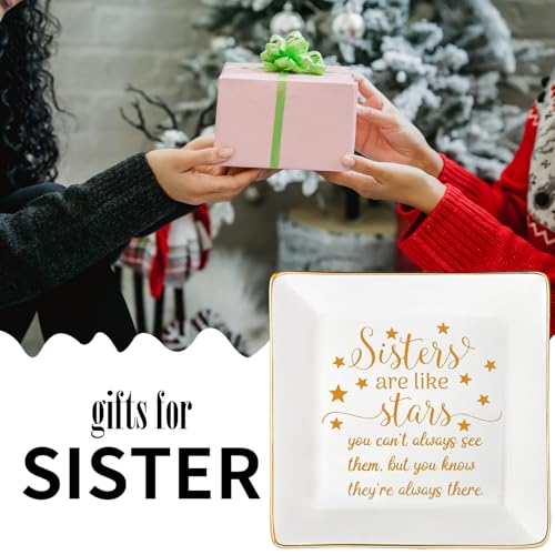 Sisters Gifts from Sister Mothers Day Valentine's Day Birthday Gifts for Sister Thanksgiving Christmas Little Ceramic Small Jewelry Dish Big Brother Unique Trinket Tray,Sisters are Like Stars - color: Sisters Stars
