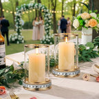 2pcs Hurricane Candle Holder, Pillar Candle Holders with Clear Glass Sleeve, Small Crystal Lantern for Fall Thanksgiving Christmas Holiday Dining Table Centerpiece (Gold) - color: Gold