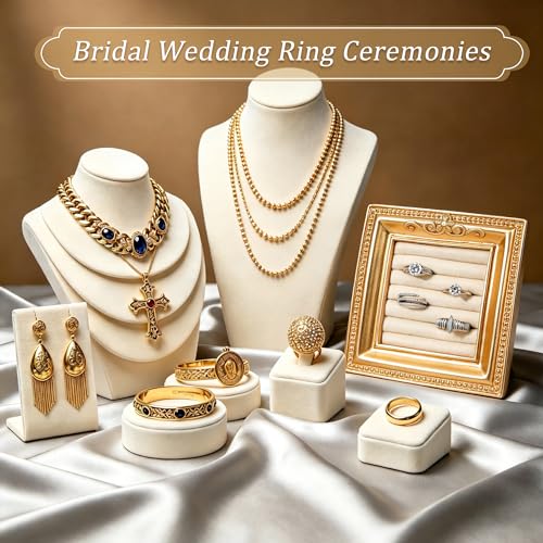 Vintage Ring Holder Rectangle Gold Velvet Display Stand - Baroque Jewelry Organizer Box Tray for Wedding Engagement Anniversary Women Birthday Christmas Gift Photograph Prop (MPF05-Gold Beige) - color: MPF05-Gold Beige