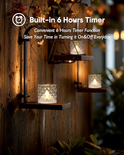 Homemory 2" x 2" Acrylic Votive Candle Holders with Auto Timer Flameless Led Tealight, Battery Powered Fake Electric Candles for Wedding Centerpiece, Table, Christmas Decor (12Pack, Clear Base) - color: Clear, size: 12 Pack