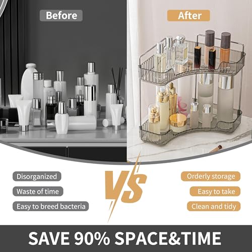 YCIA&DONE Corner Bathroom Counter Organizer, Makeup Organizer for Vanity, Skincare Cosmetic Perfume Tray, Corner Countertop Shelf Rack Storage for Bathroom Kitchen 3Tiers (Smoky Gray) - color: Gray, size: 3-Tier