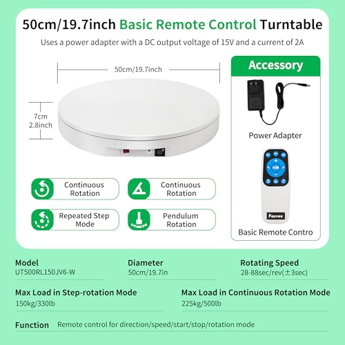 Ultra-Thin&Heavy Duty Remote-Controlled Motorized Turntable,Motorized Rotating Display Stand,Speed-Adjustable Rotating Platform,Human 3D Scan Electric Turntable for Scan,Showcase(19.7in/White) - size: 19.7inch/White/600Lbs Load