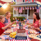 CroBlissful 4 Pcs 4th of July Decorations Patriotic Memorial Day Tabletop Decorations Red White Blue Table Centerpieces Sign for Office Tiered Tray Home Shelf 250th Anniversary(Freedom) - style: Freedom