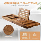 Luxury Teak Bathtub Tray - Foldable Bath Caddy with Expandable Handles, Wine Glass & Phone Holder, Book Stand - Enhance Home Spa Experience with Natural Material - Relaxing & Reading, Teak - color: Teak