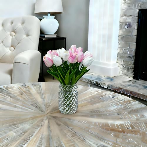 20pcs White and Pink PU Faux Tulips Flowers 13 Inch Fake Flowers Mother's Day Easter Valentine’S Day Gifts in Home Kitchen Wedding Dining Table Decoration - color: White and Pink