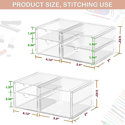 caktraie 2 Pack Desk Organizers, Makeup Organizer Storage with 7 Drawers, Desktop Office Supplies, Clear Desk Accessories, Dustproof Drawer Organizer and Storage for Make Up, Jewelry, Pen - size: 7 Drawers