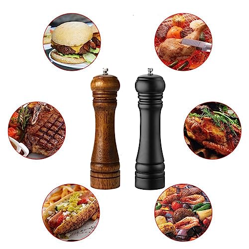 Wooden Pepper Mill Set Salt Black Pepper Grinder Kit Manual Mills Solid with Strong Adjustable Ceramic Grinders 2 Piece 8 Inches - color: F 2 Retro + Black