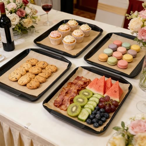 TP 17x12 Inch Plastic Serving Trays Set of 4, Durable Serving Platters with Anti-Slip Dots, BPA-Free Stackable Food Tray for Party, Family Gathering, BBQ,Black - color: Black, size: 17inch