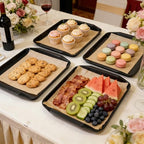 TP 17x12 Inch Plastic Serving Trays Set of 4, Durable Serving Platters with Anti-Slip Dots, BPA-Free Stackable Food Tray for Party, Family Gathering, BBQ,Black - color: Black, size: 17inch