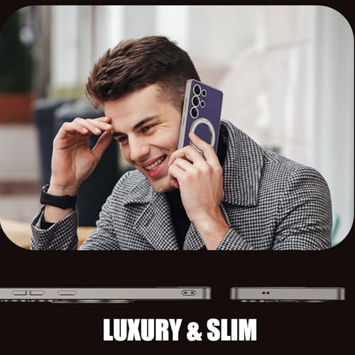 Leather Case for Samsung Galaxy S25 Ultra with Kickstand Magnetic Ring, Compatible with Wireless Charging, Invisible Stand Luxury Slim Protective Shockproof Cover for Samsung S25 Ultra (Purple) - color: Purple