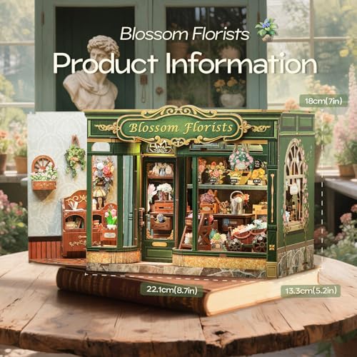 Fsolis Book Nook Kit - DIY Miniature Scene Kit for Adults 3D Wood Puzzles Tiny House Mini Craft Bookshelf Decor Gifts for Women Teenagers Book Lovers (Blossom Florists) - style: Blossom Florists