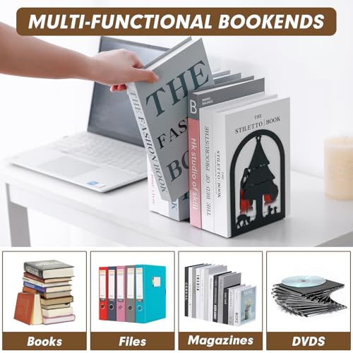 Aertiavty 2 Pcs Bookends for Shelves, Heavy-Duty Morden Tree Book Ends, Non-Skid Metal Bookends, 1 Pair Large Decorative Book Holder for Home and Office, Black Book Stopper, Forest - style: Tree