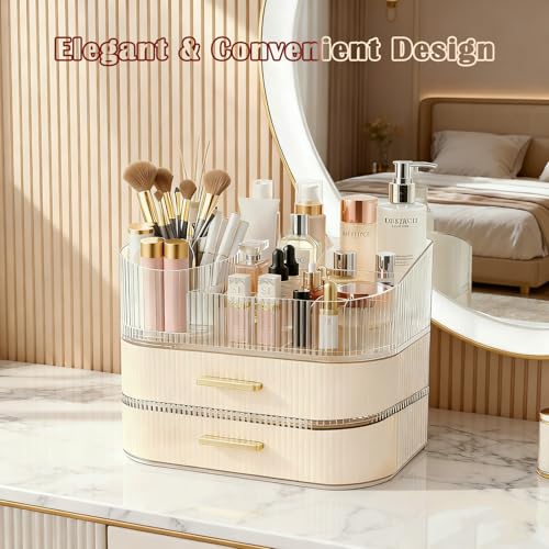 Makeup Organizer for Vanity with Stackable Drawers, 360 Rotating Makeup Brush Holder Large Cosmetic Display Case for Dresser, Bathroom Countertop Skincare Storage, Ideal Gift for Girls (3-layer) - size: 3-layer