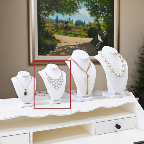 MOOCA 2 Pcs Small Necklace Chain Jewelry Bust Display Holder Stand, Necklaces Display Mannequin, Jewelry Bust Stand 7 1/4 in H, White Leatherette - color: 1) White Faux Leather, 2 pieces