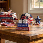 Smile Patriotic 250th Anniversary Countdown Calendar - Wooden Blocks Decor with Days Until Sign, 4th of July & Memorial Day Tiered Tray Decor, American Holiday Home Decor - style: Countdown
